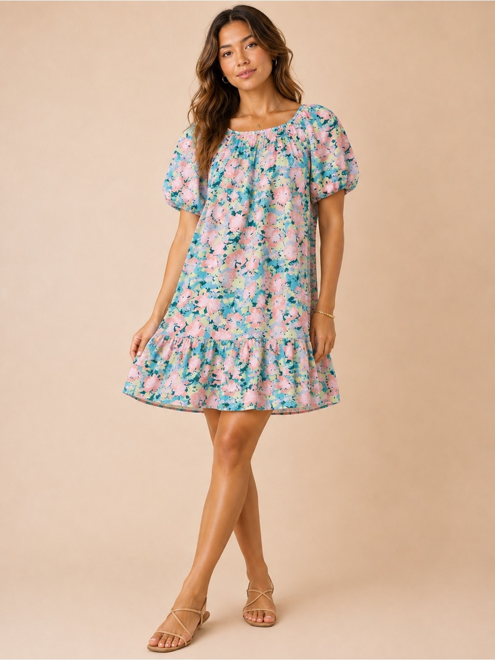 Gianni Bini Pastel Pink & Aqua Floral Sundress